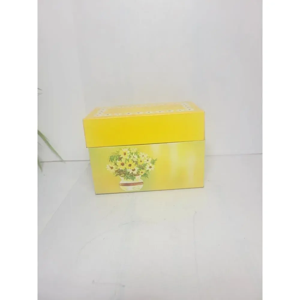 Vintage Ohio Art Metal Recipe Box Yellow Tin Daisy Floral Mid Century Mod 1960s